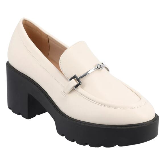 Journee Women's Kezziah Platform Lug Loafers Off White Size 8 1/2